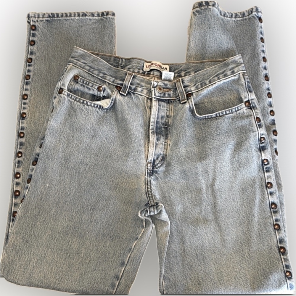LONDONJEAN Studded & Stone washed blue jeans, hi rise, 5 pockets. 6 EUC VTG - Picture 3 of 17